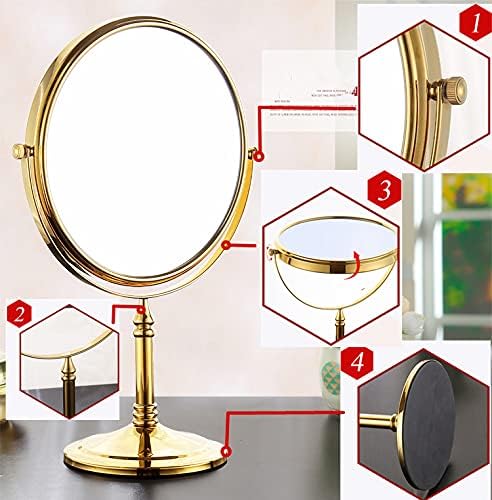 Gecious Altın Vanity Ayna Ücretsiz Ayakta Banyo için 8 İnç 360 Döner Çift Taraflı 1X / 10X Büyüteç Masa Makyaj Aynası, 304 Paslanmaz