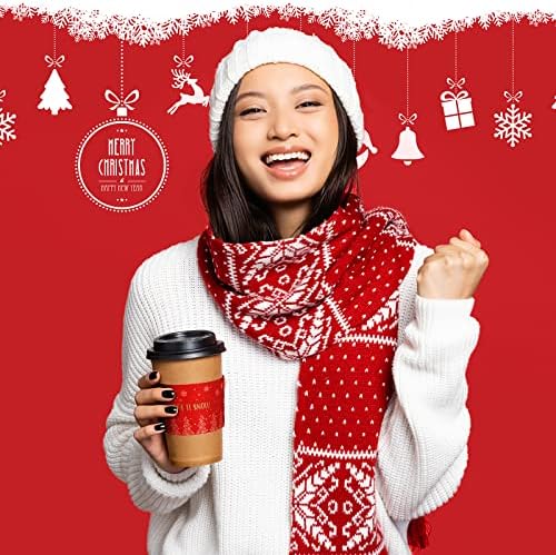 Noel Kahve Fincanı Kılıfları Kağıt Tatili Tek Kullanımlık Kahve Fincanları Kılıfları, 12 ve 16 oz Oluklu Bardak Sıcak Çikolatalı