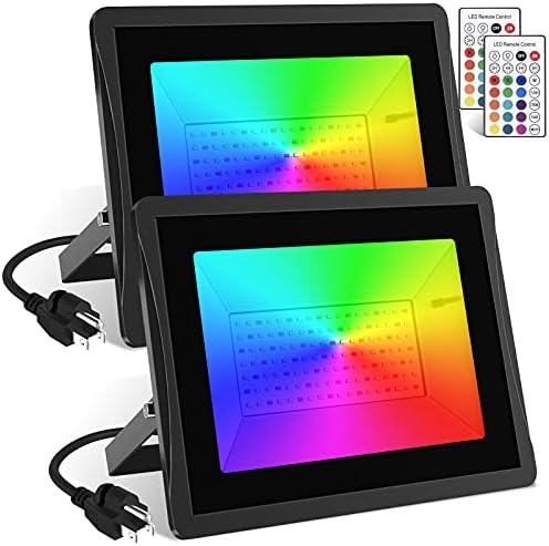 Exnemav RGB sel ışık 600 W Eşdeğer, 2 paket 100 W Renk Değiştirme Led Sahne Peyzaj Aydınlatma Uzaktan Kumanda ile,IP66 Su geçirmez