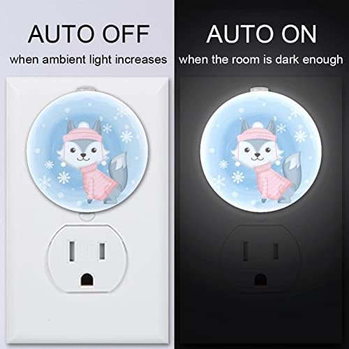 2 Paket Plug-in Gece Lambası LED Gece Lambası Sevimli Tilki Kar Tanesi ile Alacakaranlıktan Şafağa Sensörü için Çocuk Odası,