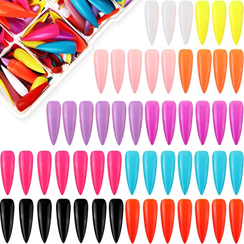 500 Parça Ekstra Uzun Renkli Yanlış Çivi Çivi üzerinde Basın Düz Renk Tam Kapak Sahte Çivi Yapay Akrilik Sahte Çivi Kutusu ile