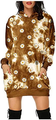 Kadınlar için kış Elbiseler, Kadınlar Sevimli Grafik Tunik Kazak Üst Uzun Kollu Mini Elbise Kazak Kapüşonlu Elbise