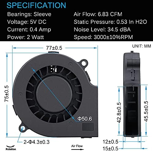 GDSTİME 75mm USB Fan, 75mm x 15mm Hava Fanı, 5V DC Fırçasız Soğutma Fanı