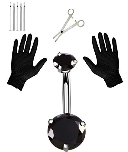 Jconly Göbek Piercing Kiti - 14G Göbek Düğme Yüzük ile Cerrahi Çelik Piercing İğneler ve Piercing Kelepçe (Siyah))…