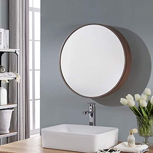 Duvara Monte Makyaj Aynaları Yuvarlak Banyo Aynası Dolabı, Banyo Duvar Depolama Dolabı Çelik, 3 Seviyeli Paslanmaz Ahşap Çerçeveli