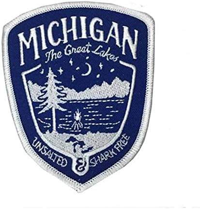 Michigan Kalkan İşlemeli Yama Tuzsuz ve Köpekbalığı Ücretsiz Demir on veya Dikmek 3.58 X 2.8 inç