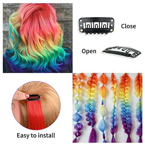 Lykoow 20 Parça Rinbow Klip Saç Uzatma, 20 İnç Degrade renk ısıya Dayanıklı Düz Hairpieces Kadınlar için Moda Cosplay Parti Golleri