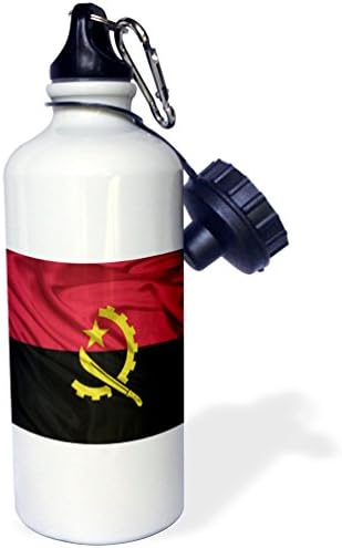3dRose Angola Bayraklı Spor Su Şişesi, 21 oz, Beyaz