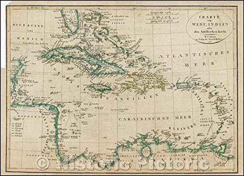 Tarihi Harita-Charte von West-Indien Oder den Atillischen Inseln / Florida, Karayipler ve Orta ve Güney Amerika'nın sürekli kıyıları