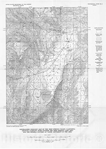 Tarihi Resimsel Harita: Deep Springs Gölü'nün Hidrolojisi ve Mineralojisi, Inyo County, Kaliforniya, 1965 Haritacılık Duvar Sanatı: