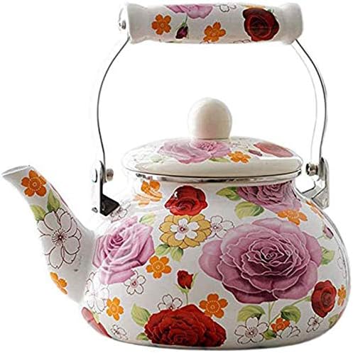 OLYTARU Emaye Demlik çiçek, Büyük Porselen Emaye Teakettle, renkli Sıcak Su çaydanlık pot için Stovetop, küçük Retro Klasik Tasarım