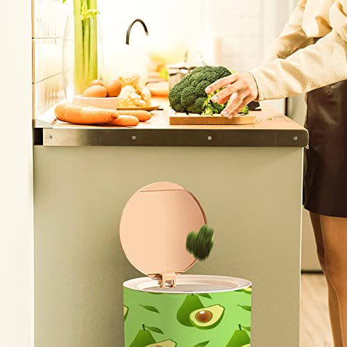 Kapaklı Küçük Çöp Tenekesi Eko için Yeşil bir Dokuda Avokado Meyve Dilimleri ile Sorunsuz ve Ahşap Ayaklı Çöp Kutusu Mutfak,