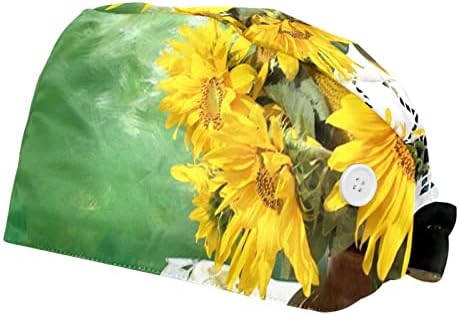 Sarı Ayçiçeği Çiçek Desen Çalışma Kap Düğmeleri ve Ter Bandı ile Ayarlanabilir Kravat Geri Kabarık Şapka Kadın Erkek için
