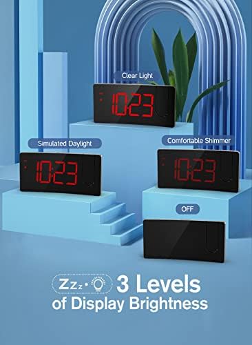 Yatak Odası için Çalar Saat, 180° Projektörlü Projeksiyon Çalar Saat, 8 Geniş Ekran, 4 Seviyeli Parlaklık, USB Şarj Portu, 9