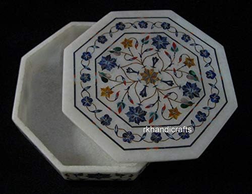 Beyaz Mermer Mücevher Kutusu ile Pietra Dura Sanat Zarif El Yapımı Çok Kullanım Kutusu Onun için 7x7 İnç