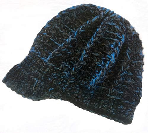 At Kuyruğu Şapkası-El Yapımı Dağınık Topuz Alpaka Şapkası-Kenarlı veya Kenarlı Olmayan 7 Renk Seçeneği (Siyah / Mavi, X - Large-Kenarlı)