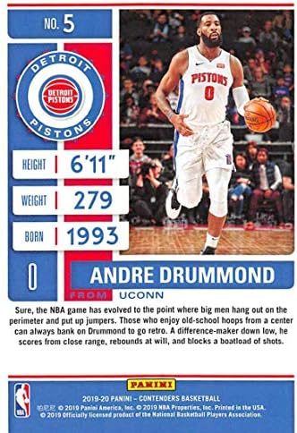 2019-20 Panini Yarışmacıları Sezon Bileti 5 Andre Drummond Detroit Pistons NBA Basketbol Ticaret Kartı