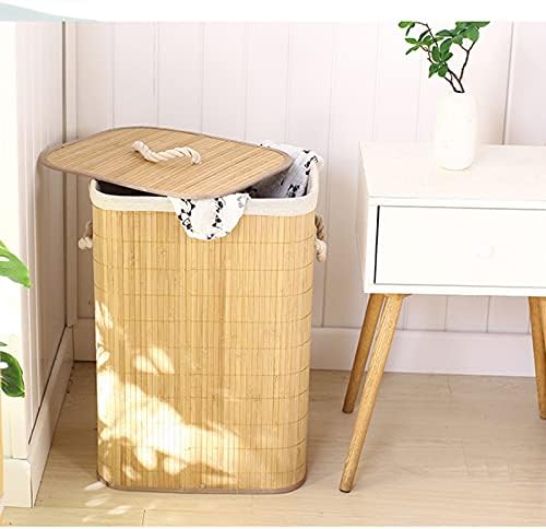 Çamaşır sepeti Ev Toz Geçirmez Bambu Örgülü Kolu Büyük Kapasiteli Katlanır Dokuma Kirli Depolama Sepeti Kirli giysi saklama Kova