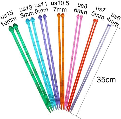 Gnognauq 14 Pcs Renkli Tek Sivri örme iğneler ile Organizatör Kılıf için Örgü DIY (4.0 mm / 5.0 mm / 6.0 mm/7mm/8mm/9mm / 10mm)