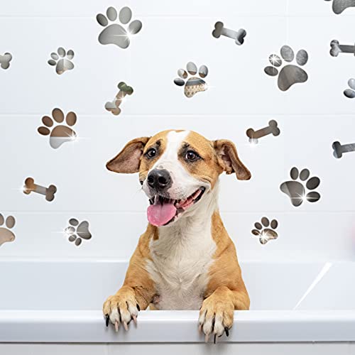 26 Adet Köpek Dekor Ayna Çıkartmaları Köpek Paw Kemikleri Baskılar Akrilik Ayna Duvar Sticker Çıkarılabilir Köpek Yavrusu Odası