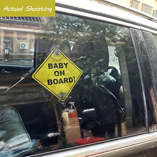 arabalar için 2 adet Bebek on Board Sticker, Vantuz İşareti ve Yansıtıcı Güvenlik Tasarımı Araba Çıkartmaları 5 (Sarı)