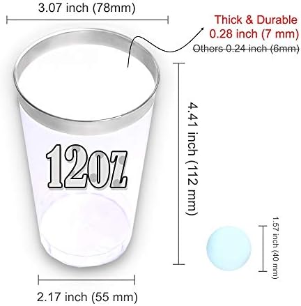 KOPHADOT 12oz Gümüş Jantlı Plastik Bardaklar 2 Parti Pong Topu ile 50 paket, Tek Kullanımlık ve Tekrar Kullanılabilir Zarif Gümüş