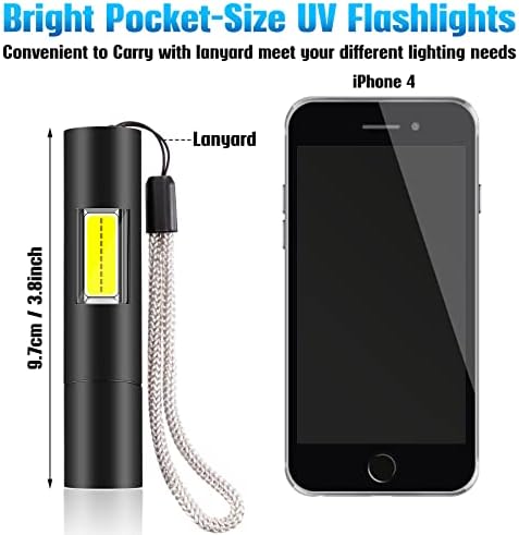 2 Paket UV el feneri siyah ışık el UV el feneri ile 500lm yüksek ışık Sidelight USB şarj edilebilir 3 modları UV LED Blacklight