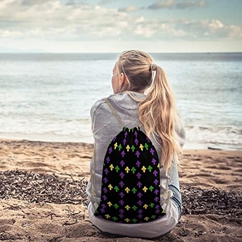 Mardi Gras Fleur De Lis Tuval İpli sırt Çantası omuzdan askili çanta Rahat Sırt Çantası Spor Yoga Seyahat Plaj Okul İçin 35x50