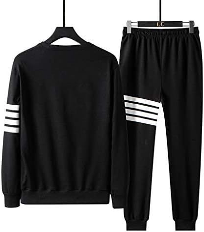 ZWLXY Yeni erkek ve kadın Spor ve Eğlence Takım Elbise Yuvarlak Boyun Kazak + Yumuşak Spor Pantolon İki Parçalı Set, Siyah, XL
