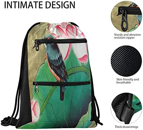 Viet Nam Lake Kuş Dekorasyon İpli sırt çantası Cinch Çuval Cepler ile Eğitim İpli Spor Çantası
