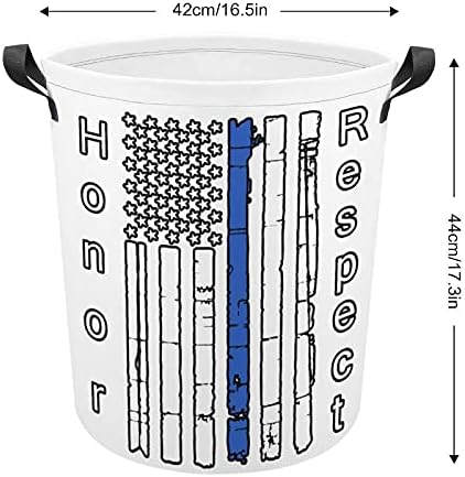 Ince Mavi Çizgi Amerikan Bayrağı Çamaşır torbası Kolları İle Yuvarlak Sepet Su Geçirmez Depolama Sepeti Katlanabilir 16. 5x17.