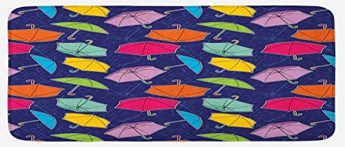 Ambesonne Şemsiye Mutfak Matı, Çok Sayıda Renkli Yağmurlu Hava Aksesuarları Çizimleri Damla İllüstrasyon, Kaymaz Destekli Peluş