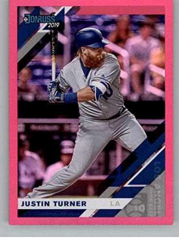 2019 Donruss Holo Pembe Beyzbol 95 Justin Turner Los Angeles Dodgers Resmi MLB Ticaret Kartı Panini
