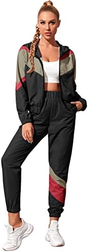 SweatyRocks kadın 2 Parça Kıyafetler Uzun Kollu Tam Zip Ceket ve Pantolon Eşofman Set