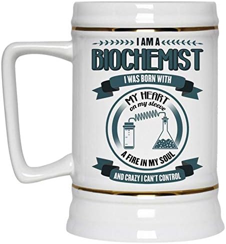 Müthiş Biyokimyacı Bira Bardağı, Ben Bir Biyokimyacıyım Kalbimle Kolumda Doğdum Bira Stein 22oz (Bira Bardağı-Beyaz)