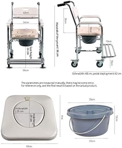Alüminyum Duş Sandalyesi Başucu Komodin w/Tekerlekler ve Yastıklı Koltuk, Haddeleme Taşıma Koltuğu Kilitlenebilir Tekerlekli