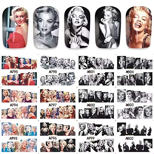 Tırnak Çete 12 takım Vintage siyah beyaz Hollywood pinups Marilyn M siyah beyaz tırnak çıkartmaları nail art etiketler tam tırnak