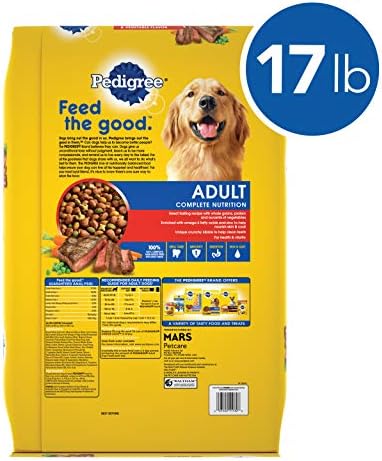 PEDİGREE Komple Beslenme Yetişkin Kuru Köpek Maması Izgara Biftek ve Sebze Lezzet Köpek Kibble, 17 lb. Çantalı