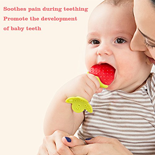 Bebek Diş Çıkartma Oyuncakları-3 ila 12 Aylık Bebekler için Emzik Klipsli Doğal Organik Dondurucu Güvenli Diş Kaşıyıcı Seti,
