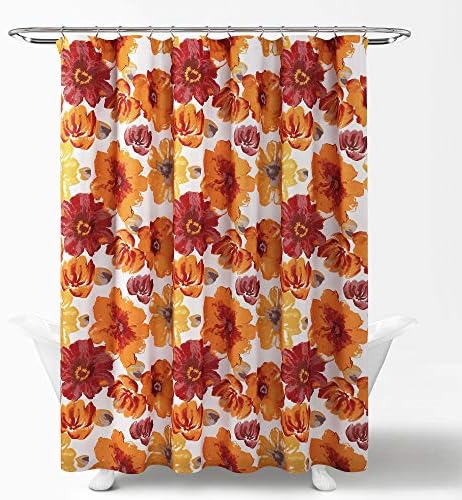Lush Dekor, Kırmızı / Turuncu Leah Duş Perdesi-Banyo Çiçek Çiçek Büyük Blooms Kumaş Baskı Tasarımı, x 72