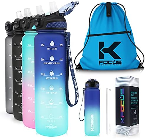 KFOCUS 32 oz Spor Su Şişeleri ile Zaman İşaretleyici, Pop-up Saman Motivasyon Su Şişesi BPA Ücretsiz Tritan ve Sızdırmaz Flip