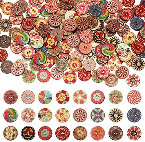 200 Adet Vintage Ahşap Düğmeler Çiçek Karışık Renk 2 Delik Yuvarlak Dekoratif Boyalı Ahşap Düğmeler DIY Dikiş El Sanatları Odası