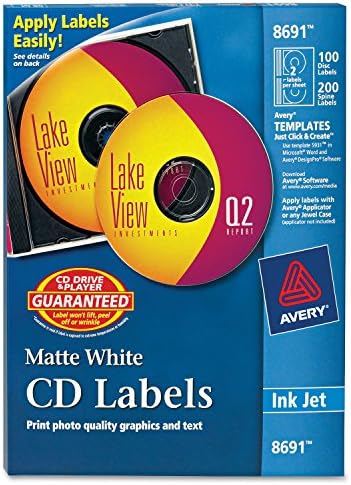 Avery CD Etiketleri-100 Disk etiketi ve 200 Omurga etiketi (8691)