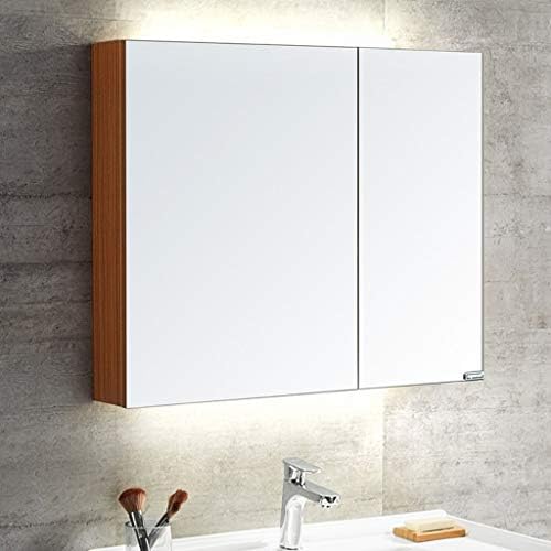 Ecza Dolapları banyo Aynası Dolabı Çift Kapılı Depolama Aynası led ışıklı Kare Masif Ahşap Depolama Dolabı (Renk: Beyaz, Boyut:
