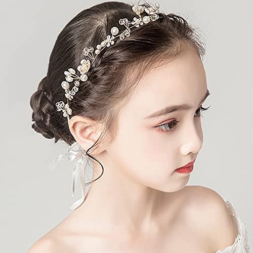 Licogel Kızlar Saç Bandı Aksesuarları-Sahte İnci Taklidi Taç Düğün Başlığı Çiçek Prenses Gelin Kafa Kostüm doğum günü hediyesi