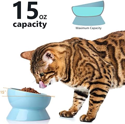 Nucookery Yükseltilmiş Kedi Maması Su Kasesi, Seramik Yükseltilmiş Eğimli Evcil Hayvan Besleyici ve Sulayıcı Evcil Hayvanların