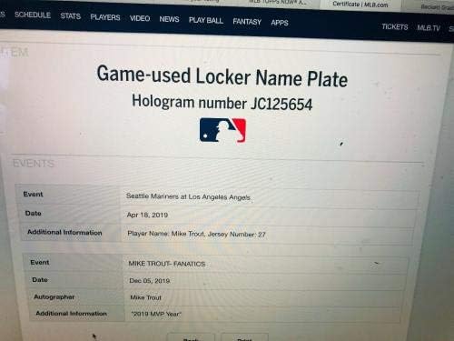 2019 Mike Trout AL MVP Oyunu Kullanılmış Soyunma Etiketi MLB Holo Yazılı İmzalı-MLB İmzalı Oyun Kullanılmış Yarasalar