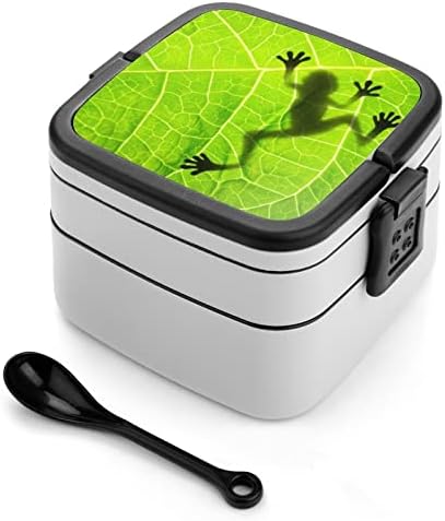 Kurbağa Gölge Yaprak Baskı Tüm Bir Çift Katmanlı Bento Kutusu Yetişkinler için/Çocuk Öğle Yemeği Kutusu Kiti Yemek Hazırlık Konteynerler