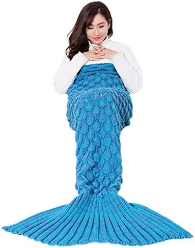 WSLCN Mermaid Kuyruk Battaniye Yetişkinler Çocuklar için El Yapımı Örme Tığ Uyku Tulumu Sıcak Giyilebilir - Battaniye
