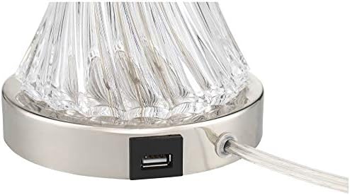 Luca Modern Masa Lambaları 25.5 Yüksek 2 Set USB Şarj Portu ile Cam Krom Gümüş Metal Beyaz Kumaş Davul Gölge Oturma Odası Yatak